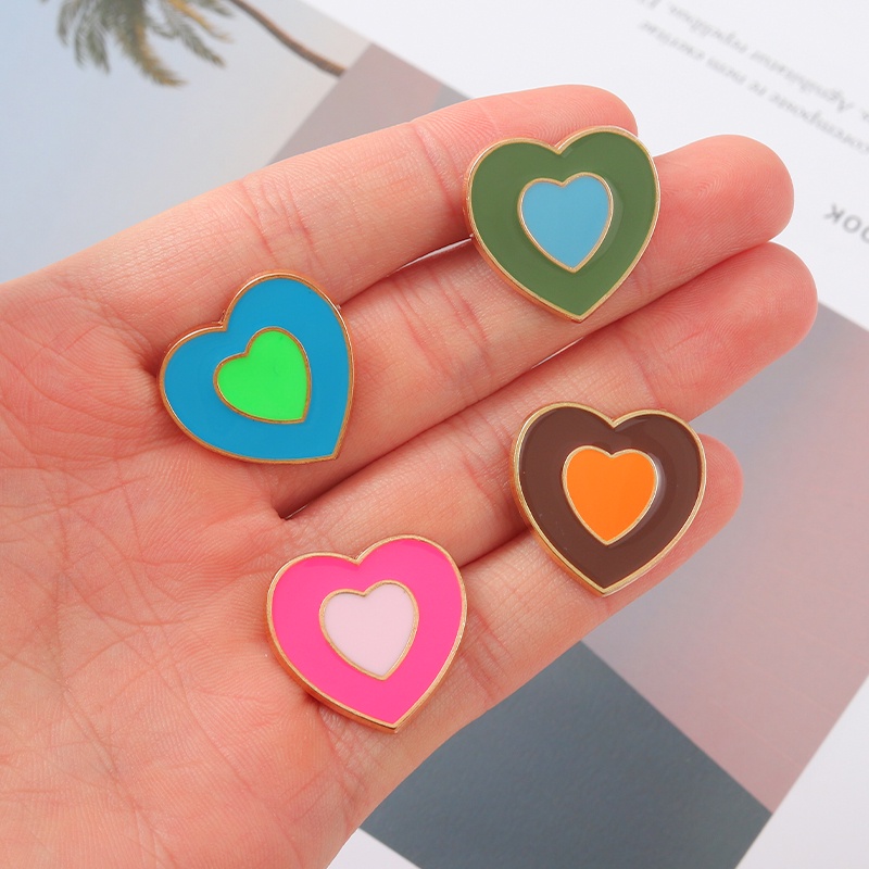 4 Colors Love Enamel Lapel Pins Double Color Love Heart Badge Brooches Jewelry for Backpack Girls Women Clothes