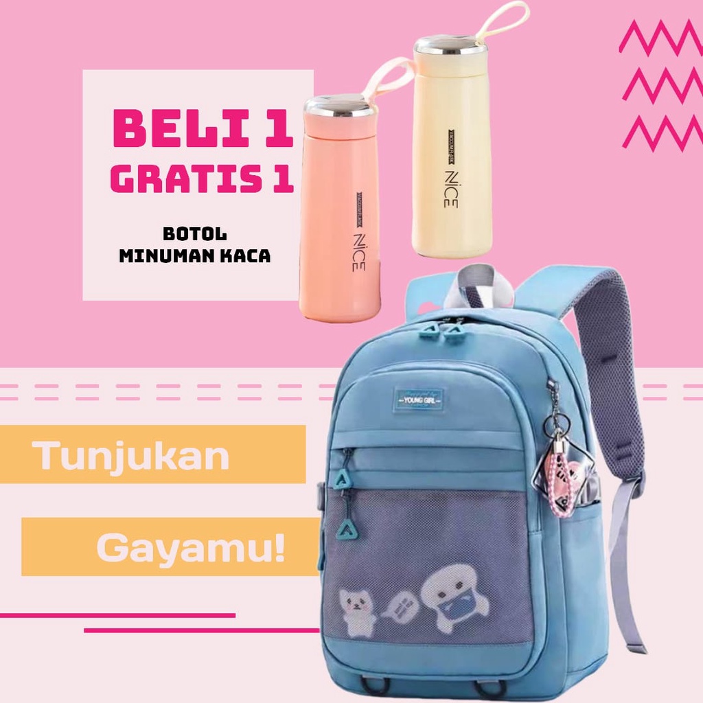 Tas Sekolah Anak Perempuan SD SMP SMA Ransel Kerja ORIGINAL Tas Sekolah Anak Laki-Laki Free Botol Minum Kaca