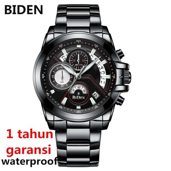 Jam Tangan Pria Biden YN0083 ALL CHRONO ON Rantai Stainless Steel Black ORIGINAL ANTI AIR BERGARANSI