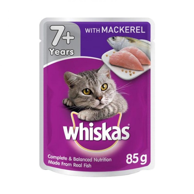WHISKAS® Makanan Kucing Basah Pouch Senior rasa Mackerel 85gr -  Isi 6-2