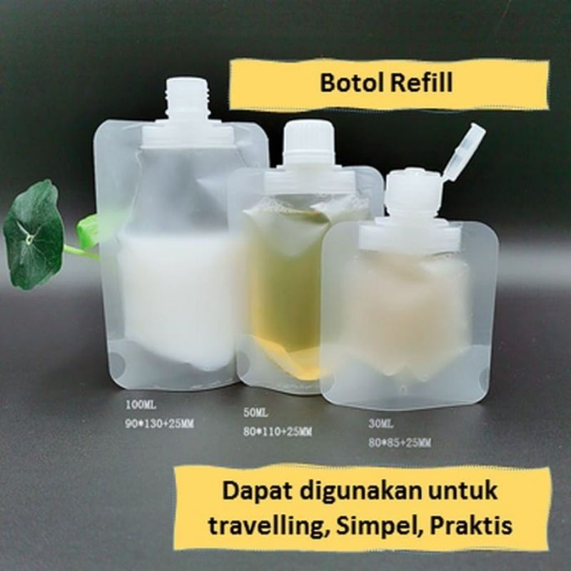 Dispenser travel pouch 30/50/100ml + STIKER RANDOM botol refill sabun travelling toiletries kit mini funnel