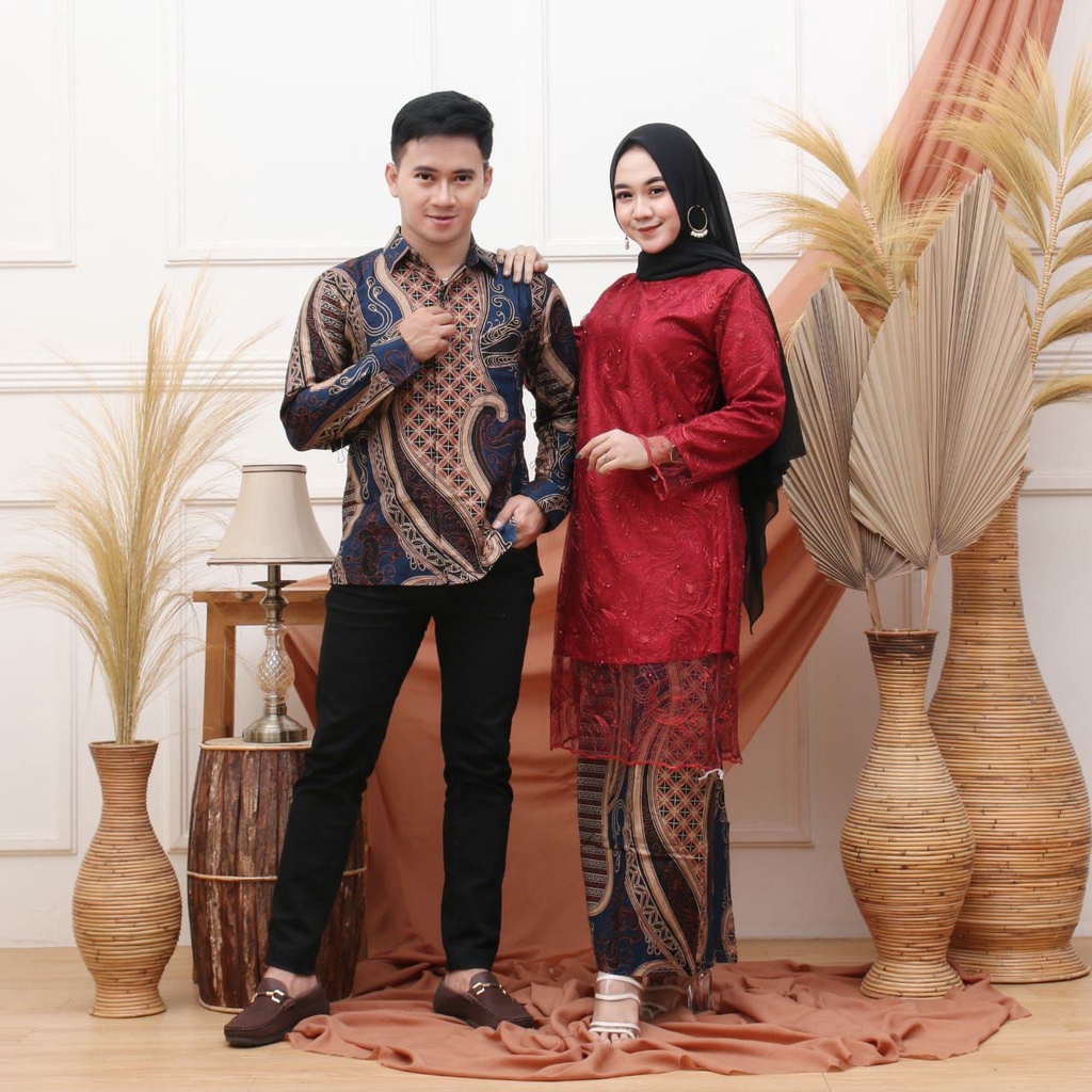 Saroja (111) Couple Batik Atasan Brukat Tunik Parang biru