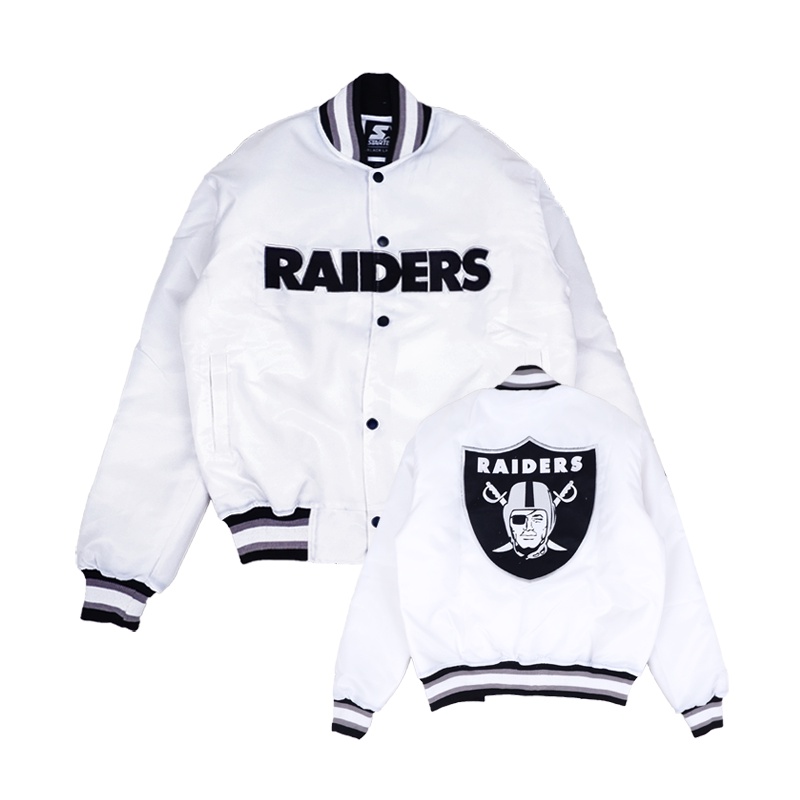 VARSITY JACKET RAIDERS WHITE OAKLAND NFL AMERICAN FOOTBALL VINTAGE TAG LABEL STARTER