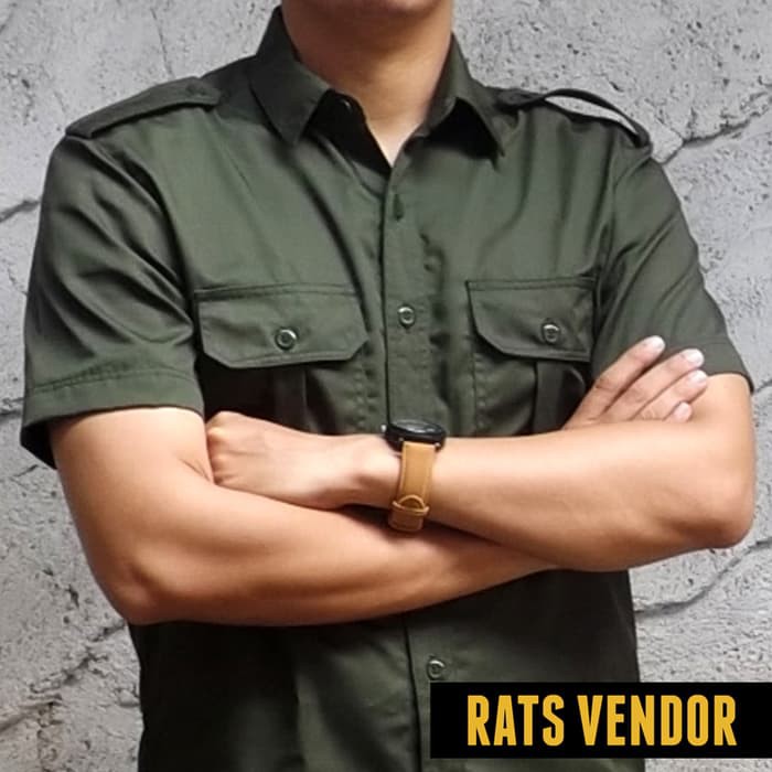 Kemeja Outdoor / Lapangan / Gunung / PDL Lengan Pendek Hijau Army