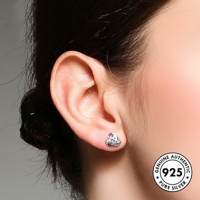 Anting Tusuk Sterling Silver 925 Desain Bunga Hias Berlian Imitasi Untuk Wanita