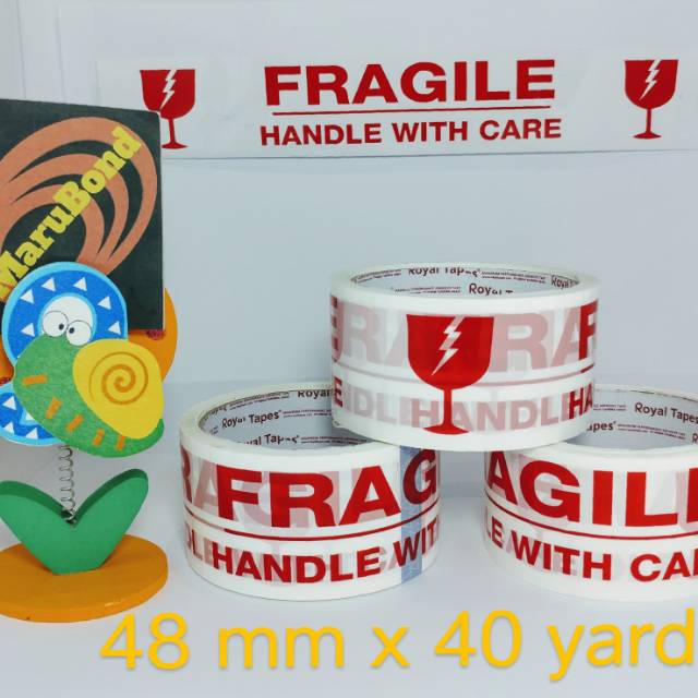Isolasi lakban plakban tulisan FRAGILE merk Royal Tapes Isolasi lakban plakban tulisan FRAGILE merk Royal Tapes