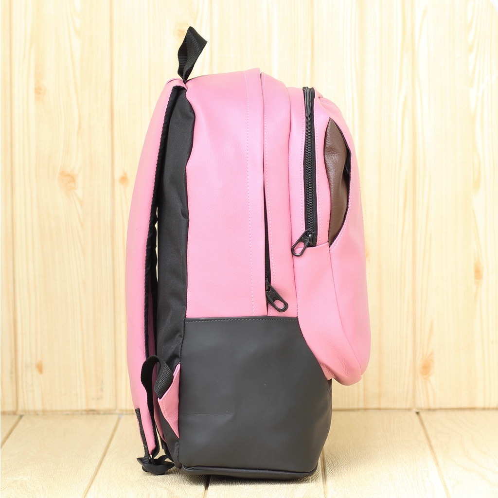 Ransel Wanita Espirit Polos Pink Stylish Backpack Multifungsi Original Kulit Sintetis Premium Murah Anti Air Kekinian Tas Sekolah Wanita SD SMP SMA Kuliah Remaja Laptop  Koreaan Style Kuliah Ori