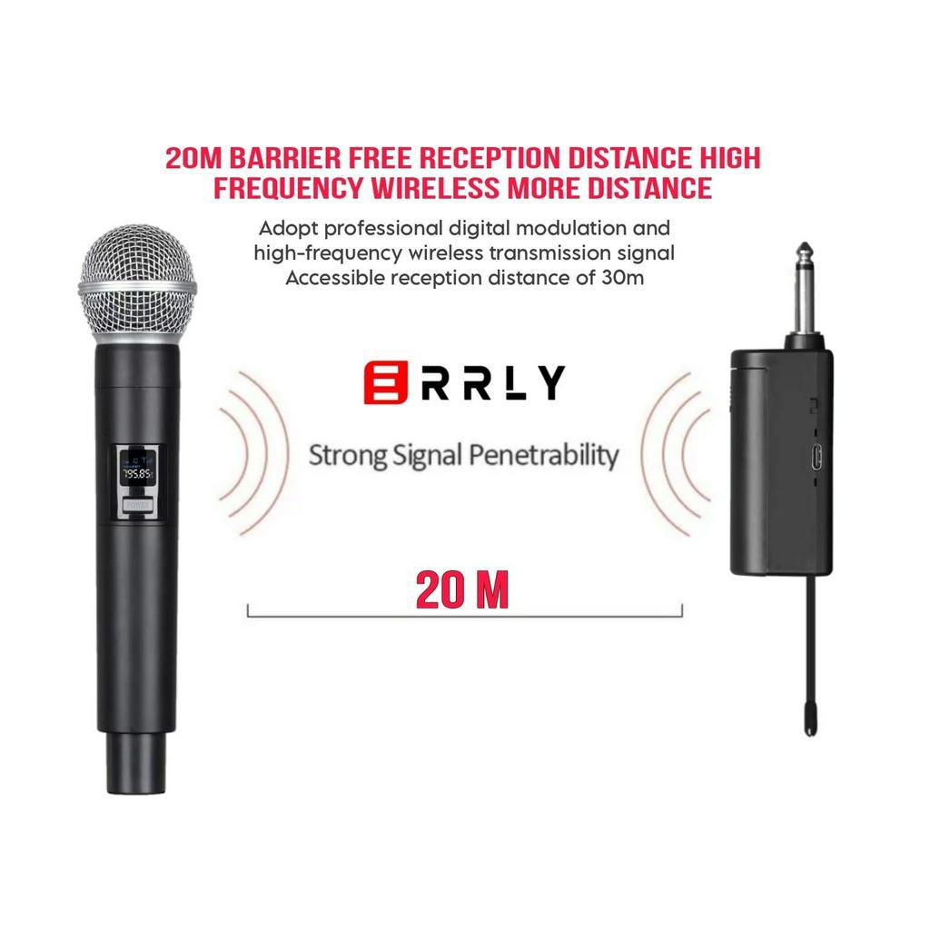 ERRLY YF-58S MICROPHONE WIRELESS UHF Double Mic Digital LED Profesional Chargeable MIKROFON Handheld Nirkabel Isi ulang KARAOKE KTV YF58S