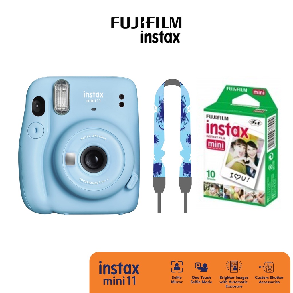 Fujifilm Instax Mini 11 BTS Instant Film Camera Garansi Resmi Fujifilm Indonesia-Blue STRAP PACKAGE