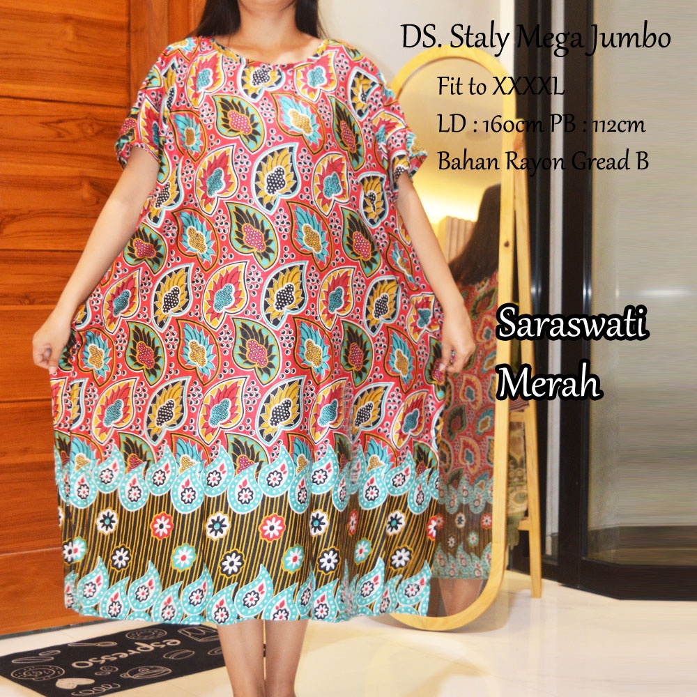 Daster Mega Jumbo Staly LD 160cm || Daster Jumbo Murah-Saraswati Merah A