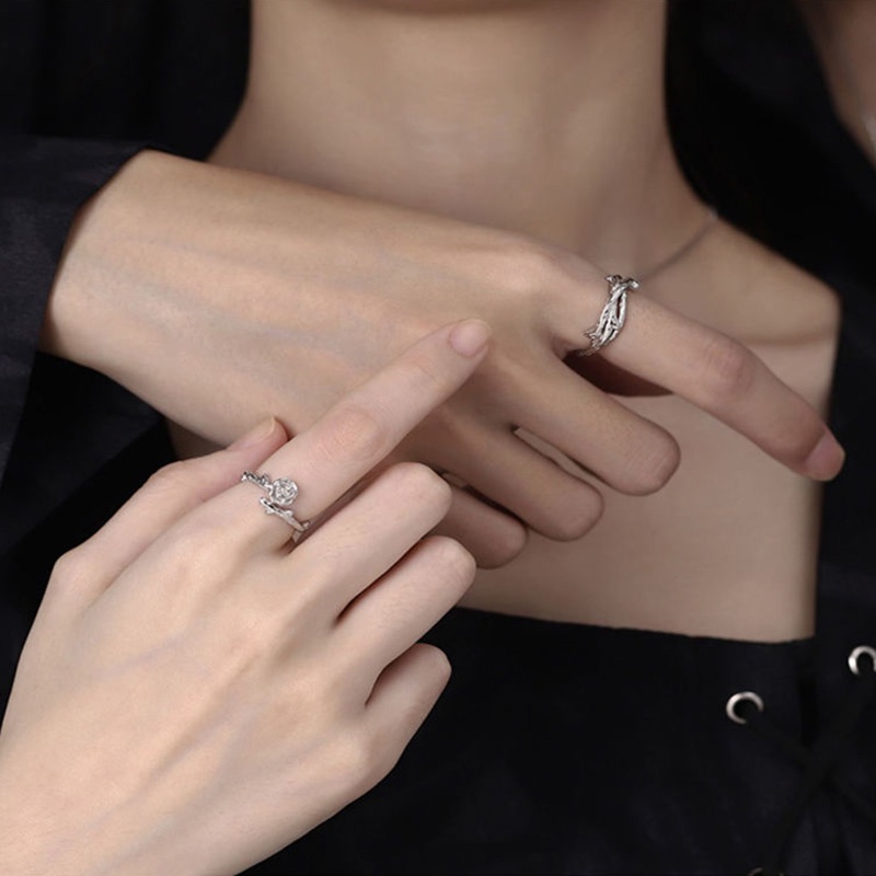 Cincin Model Terbuka Adjustable Desain Duri Mawar Untuk Pria Dan Wanita