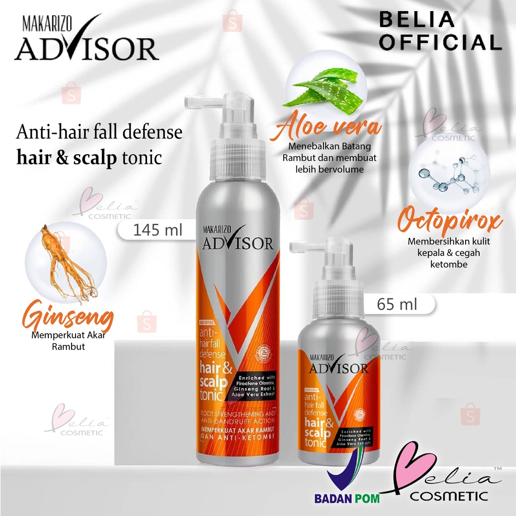 ❤ BELIA ❤ MAKARIZO Advisor Hair &amp; Scalp Tonic 145mL &amp; 65ml | Perawatan Rambut Rontok dan Ketombe (BPOM)