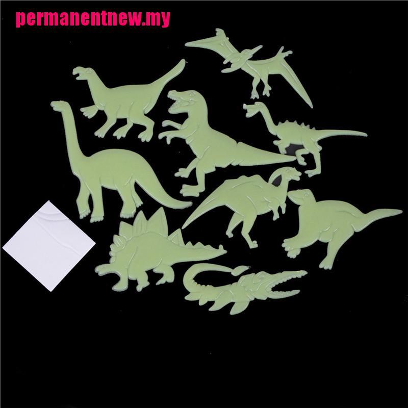 9 Pcs / set Stiker Dinding Desain Dinosaurus Glow in the Dark Untuk Dekorasi Kamar Anak