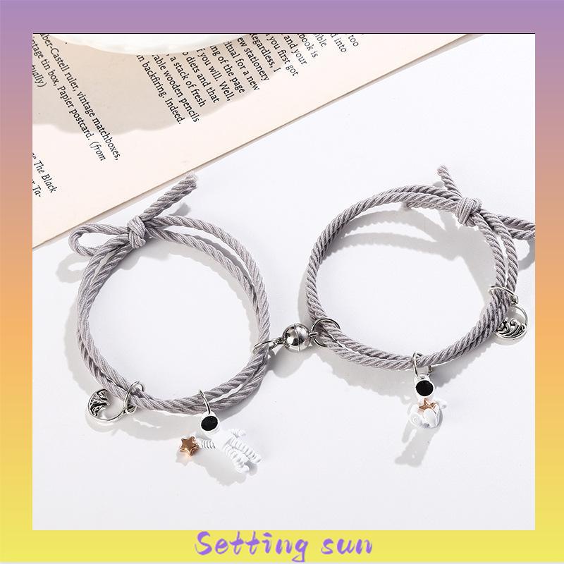 2 Pc Korea Ins Gelang Astronot Pasangan Rantai Magnet Gelang Dikepang Cinta Hadiah Lucu TN