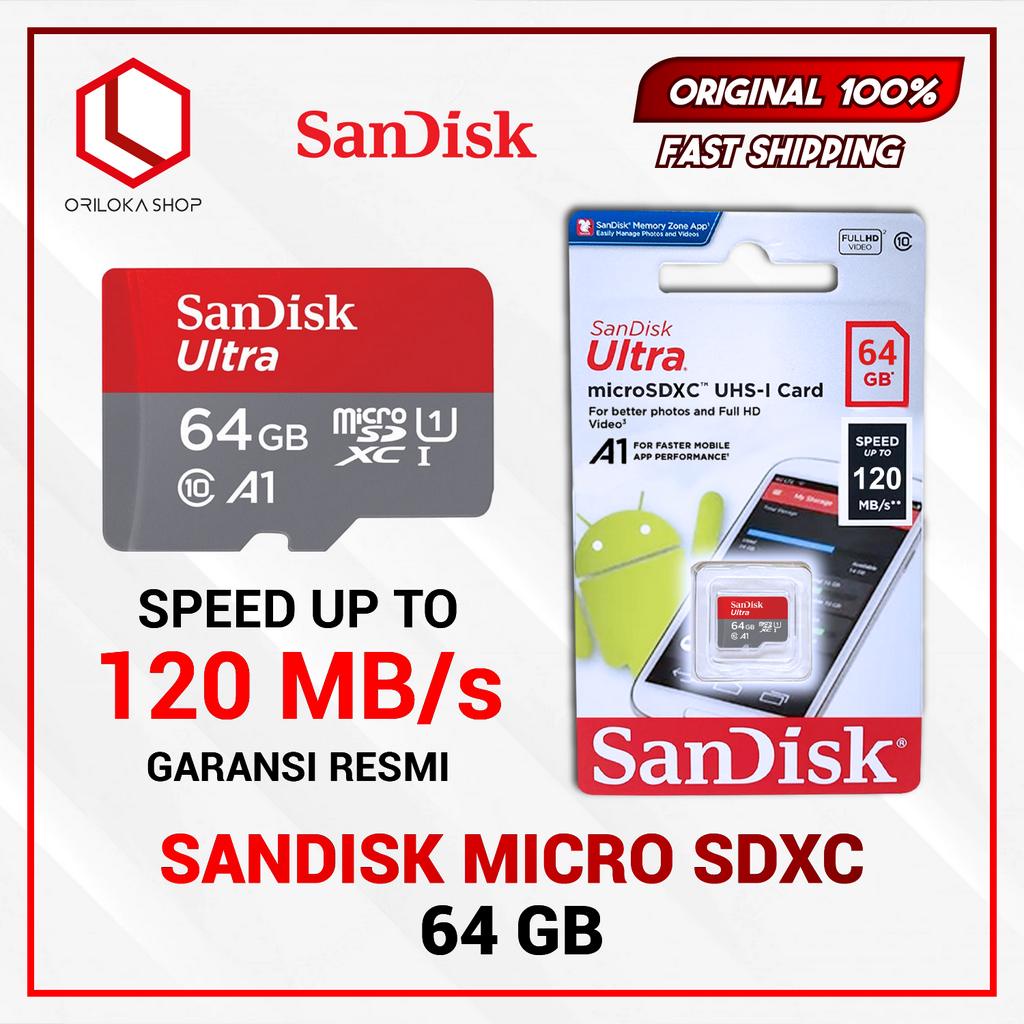 Micro SD SanDisk 64GB A1 Ultra MicroSDHC Class 10 100MB/s - Garansi Resmi