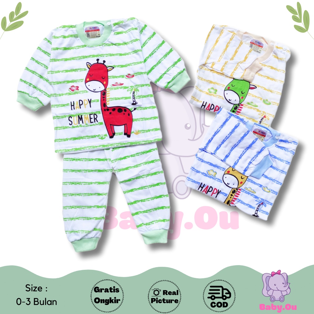 Setelan Baju Bayi Lengan Panjang Celana Panjang Motif Happy Summer / Setelan Piyama Bayi / Baju Bayi Panjang / Baju Tidur Bayi / Baby.ou_