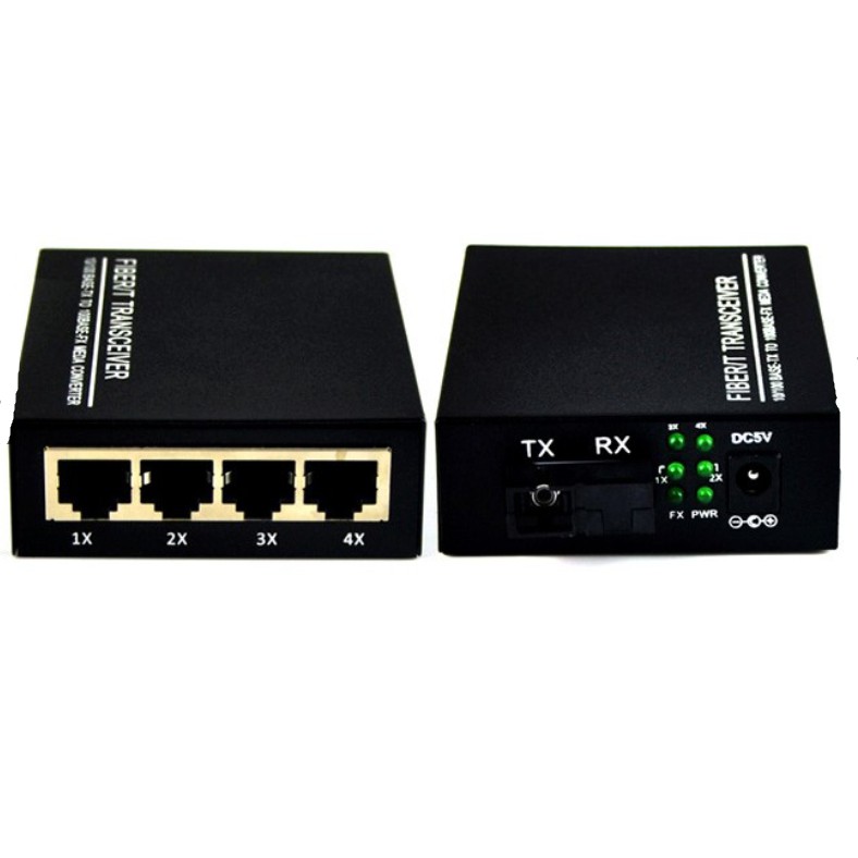 Konverter Fiber optic media Sc to lan rj45 4 port single mode 10/100 base tx-fx - converter