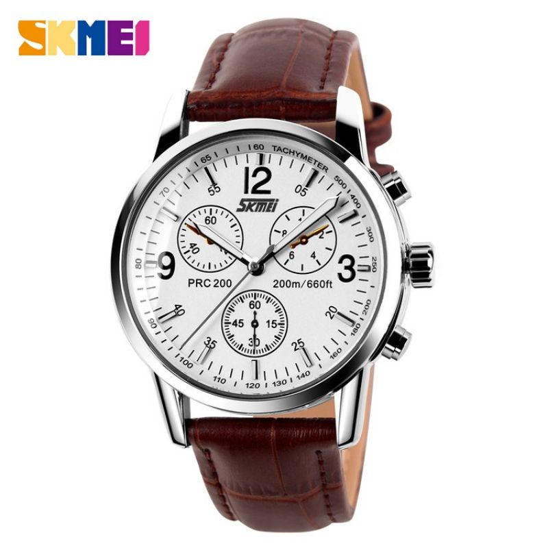 {COD} SKMEI 9070L Jam Tangan Pria Analog - Tali Kulit - Jam Tangan Keren - Jam Tangan Murah