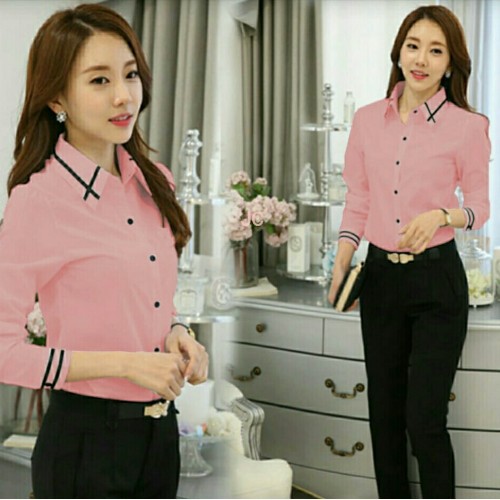 ALDA Kemeja Baju Atasan Kerja Formal Pink Merah Muda Wanita Cewek Cewe Kekinian style Korea