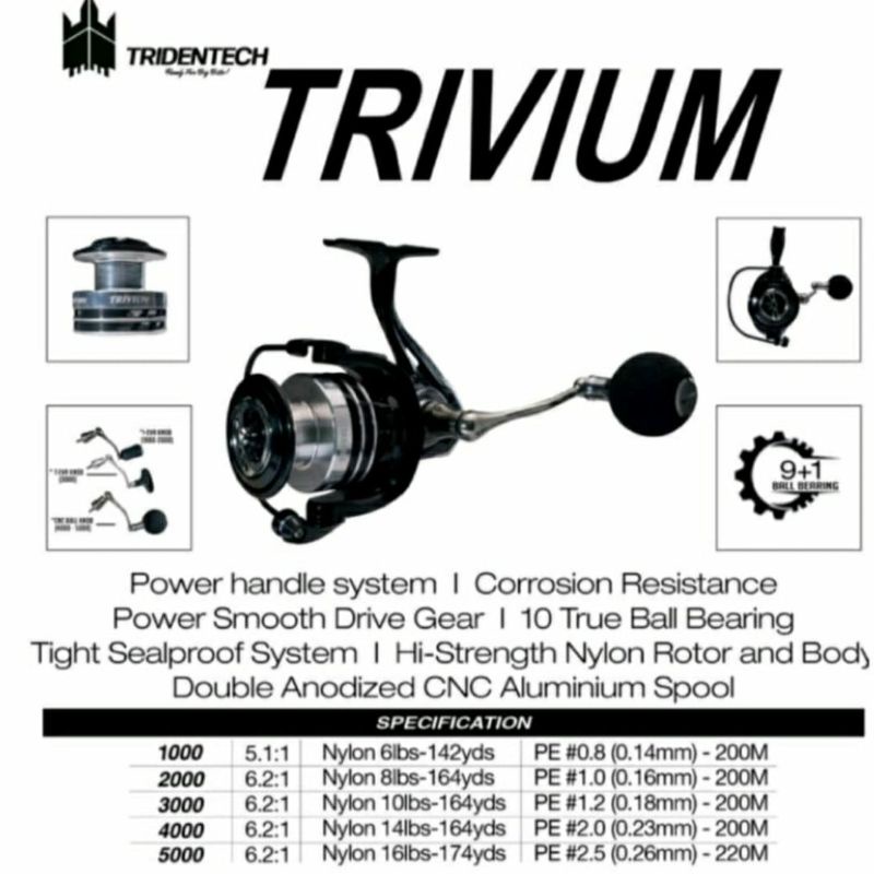 REEL SPINING TRIDENTECH TRIVIUM / 1000 / 2000 / 3000 / 4000 / 5000 POWERHANDLE