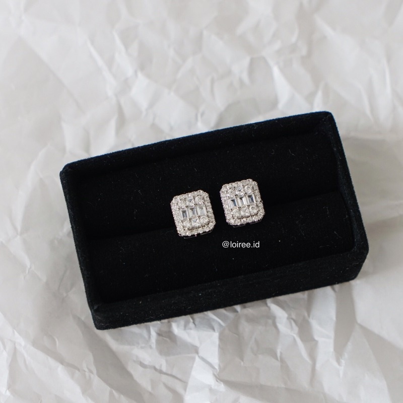 ANAZ | Wedding Collection - Zirconia Rectangle Stud Bridal Earrings - Anting Wanita