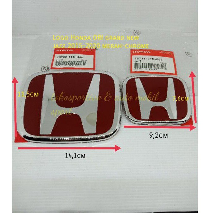 Logo Emblem Huruf Lambang Honda Merah Grand New Jazz 2015-2020 Original Logo Honda merah 1set 2pcs