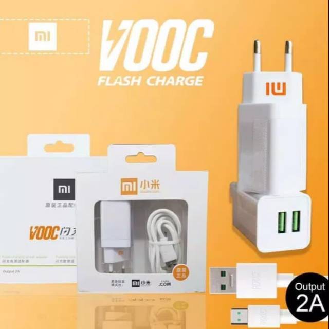 CHARGER XIAOMI VOOC FAST CHARGING 2AMPERE 2PORT USB ORI 99% WHITE ko