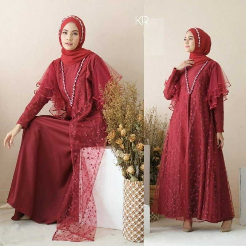 Baju gamis brukat edisi Ramadhan Lebaran Terbaru 2022 Mewah Simple Kekinian Elegant Brokat Cornelli