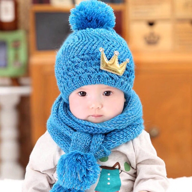 IMPORT Hat Scarf Kids Crown Topi Syal Anak Rajut Wool Winter Musim Dingin Motif Crown