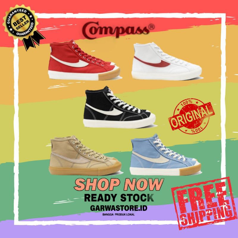 Compass Gazelle High Black White/ Blue Sky/ Red Gum/ Cappucino/ White Red