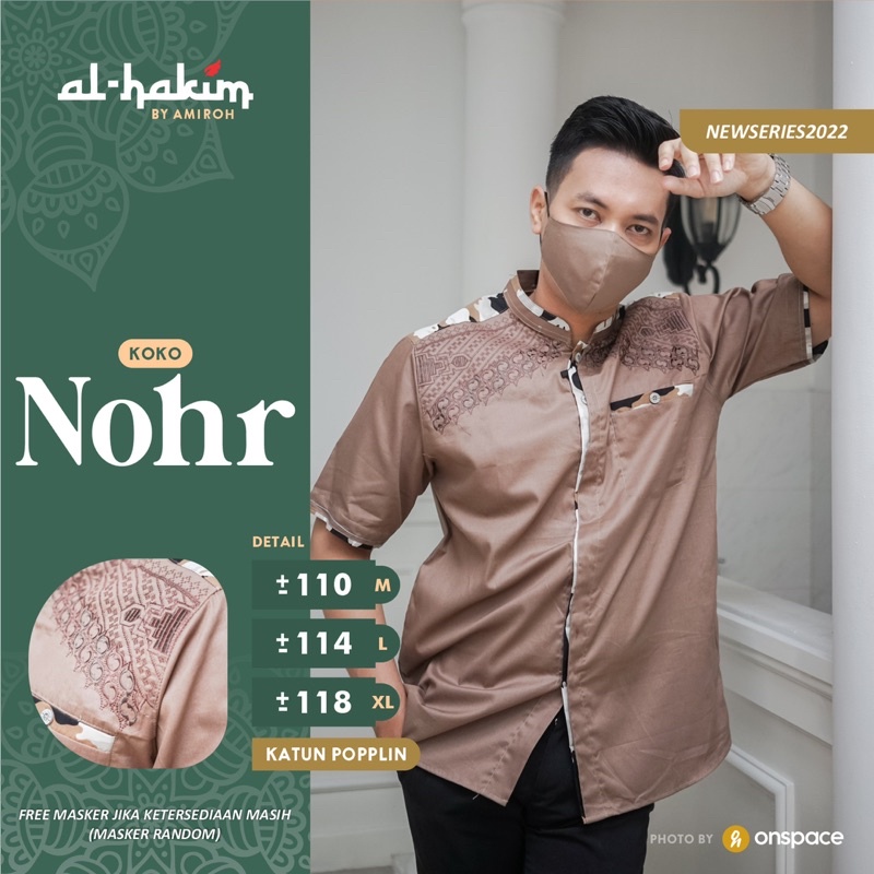 NOHR Kemeja Koko Pria Lengan Pendek / Baju Koko Pendek / Kameja Pria Lengan Pendek / Koko Bordir Len