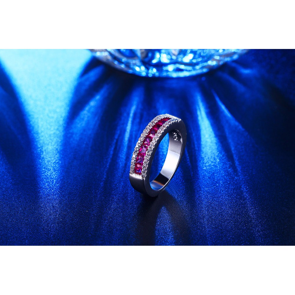 Cincin Berlian Batu Pink Fuschia Lapis Emas Putih Perhiasan Imitasi - BR088