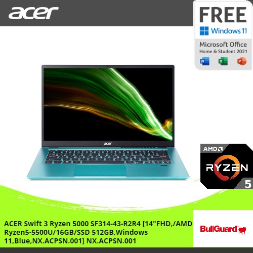 ACER SWIFT 3 RYZEN 5000 SF314-43-R2R4 [14"FHD/AMD RYZEN5-5500U/16GB/SSD 512GB/WINDOWS 11+OHS/BLUE] N