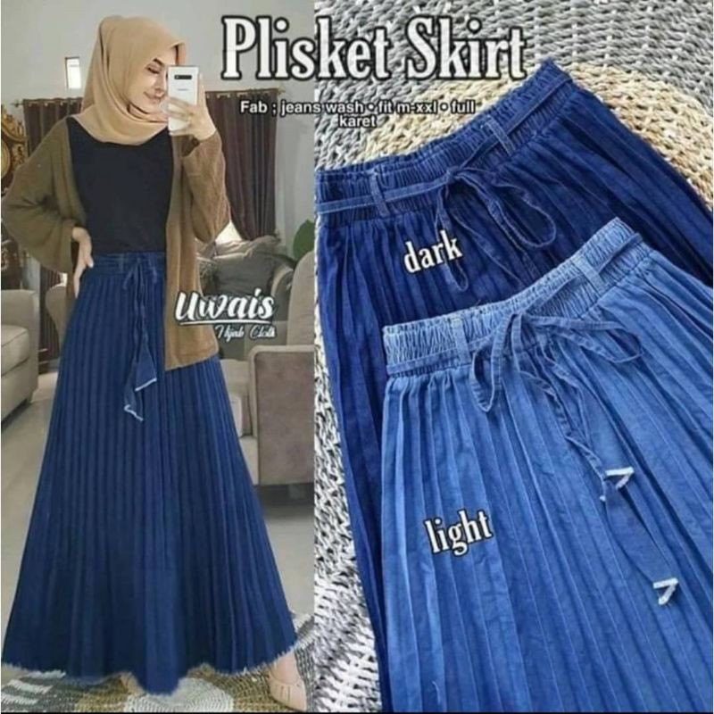 Rok jeans plisket / Rok plisket jeans skirt