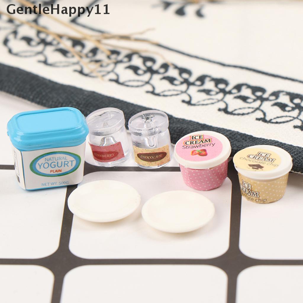 Gentlehappy 7Pcs / Set Mainan Miniatur Yogurt / Es Krim Untuk Aksesoris Dapur Rumah Boneka