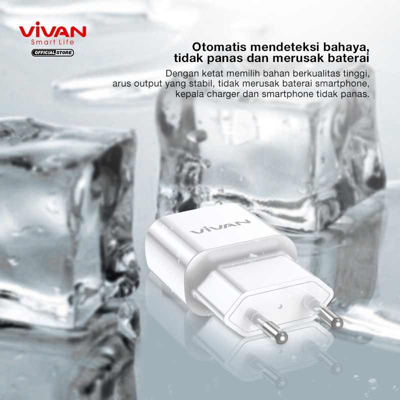 Charger 3A 18W Single USB Port + Kabel data Type C Vivan Power Oval 3.0 II