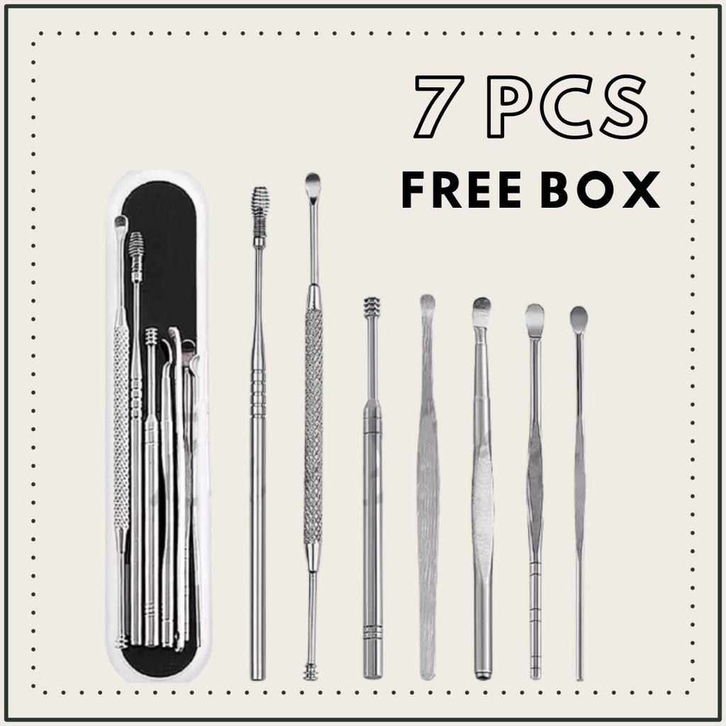 7 Set Alat Pembersih Telinga Baja Tahan Karat Korek Kuping Ear Wax Picker Free Box F646