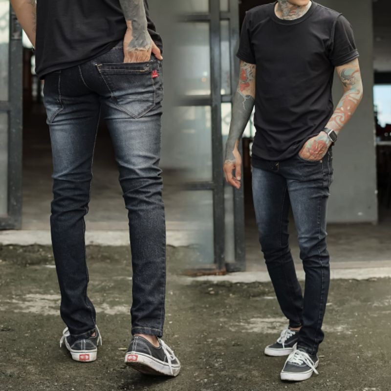 Celana Slim Fit Skinny Jeans Denim Wash Washing Wisker Black Jazz Sandwash Hitam Pekat Abu Tua Abu muda