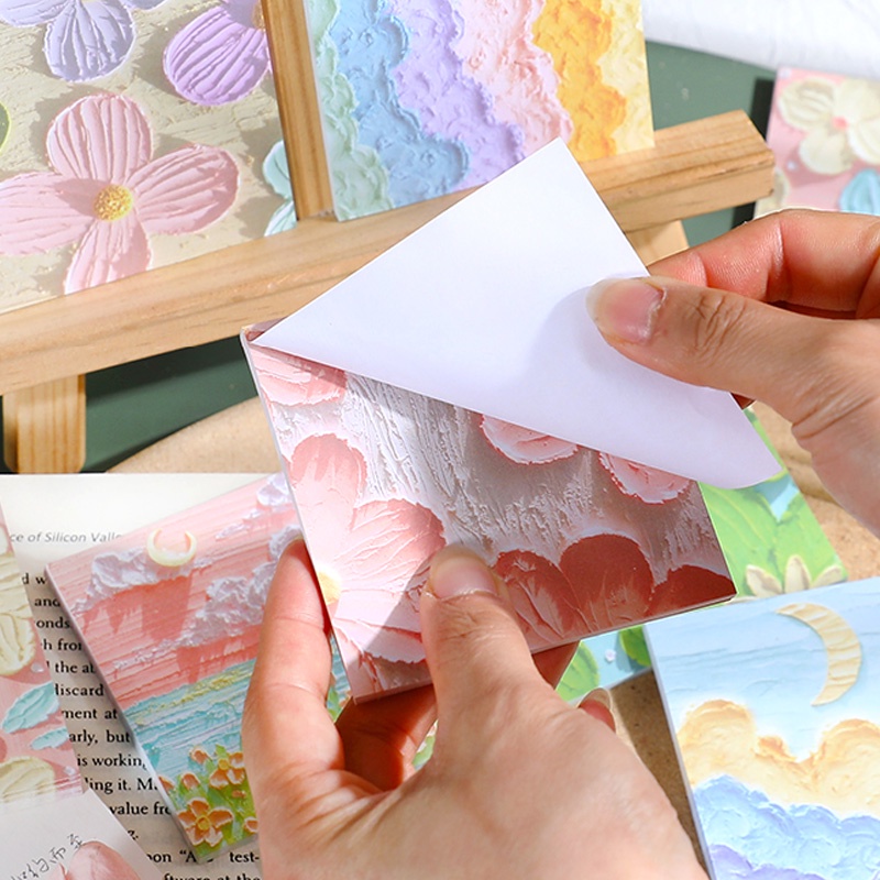 50 Lembar Sticky Notes Motif Lukisan Cat Minyak Untuk Pelajar