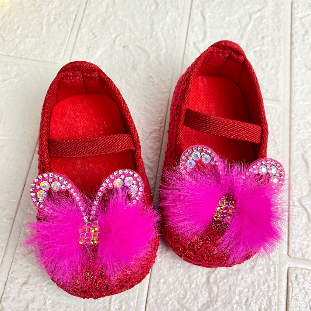 [TAMAN SEPATUKU] SEPATU TRENDY MURAH PREWALKER BULU BROKAT PESTA ANAK 0-12 BULAN FPX16