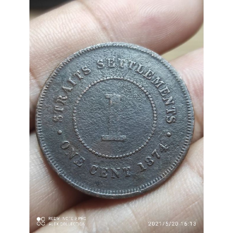 koin victoria queen 1 cent 1874 straits settlements