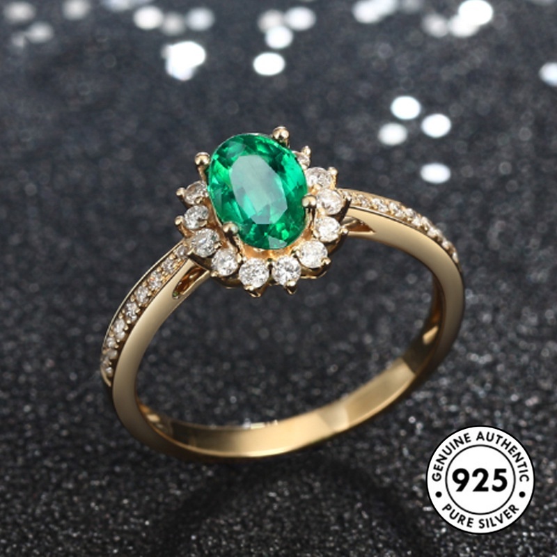 Cincin Sterling Silver 925 Dengan Emerald Untuk Wanita