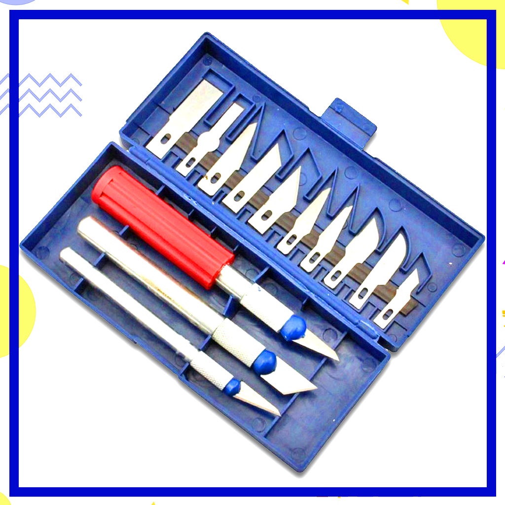 Set Pisau Ukir Seni 13 in 1 Crafting Art Knife with 3 Handle - Pisau Ukir 13 Set Dengan 3 Handle - Pisau Alat Ukir Kayu - Pisau Pahat