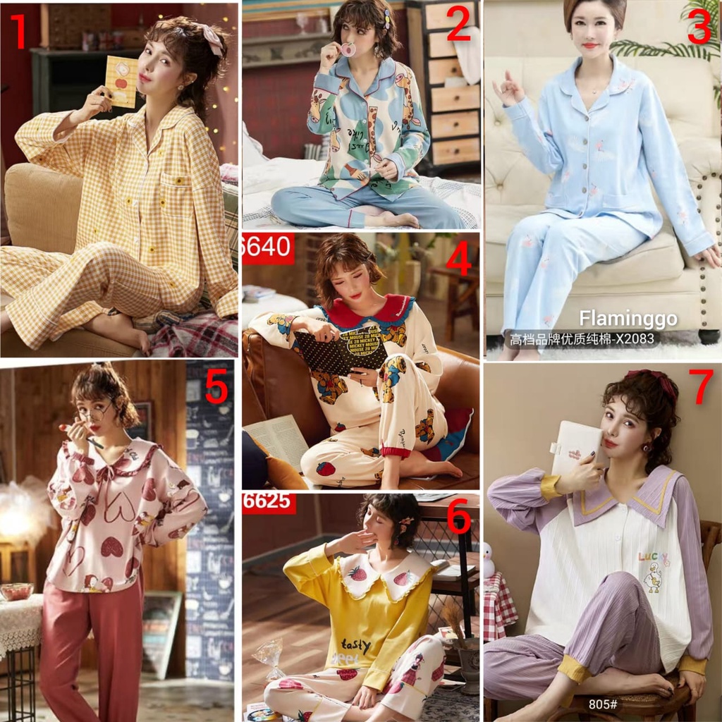 Baju tidur piyama lengan panjang celana panjang bahan kaos import PPkaos32