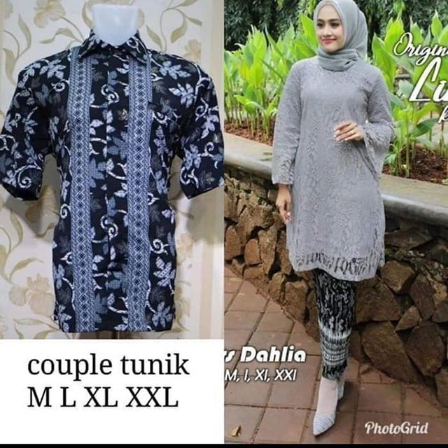 Couple Kebaya Brukat Warna Abu Kemeja Paya Silver / Couple Modern