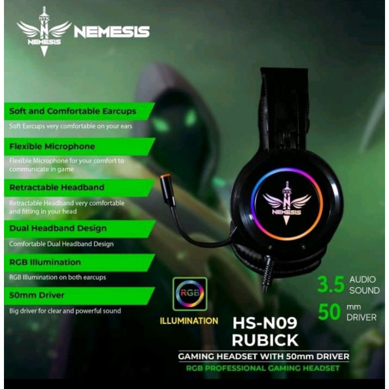 Headset Gaming Rgb Rubick Hs N09 - Free Audio Spliiter nyk