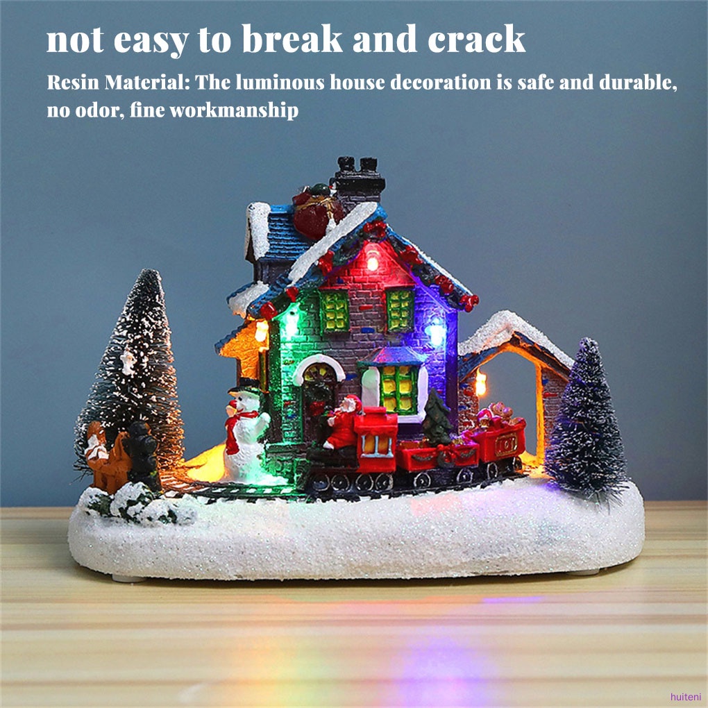 Ornamen Rumah Desa Salju Bahan Resin Dengan Lampu Led Luminous Untuk Dekorasi Pohon Natal