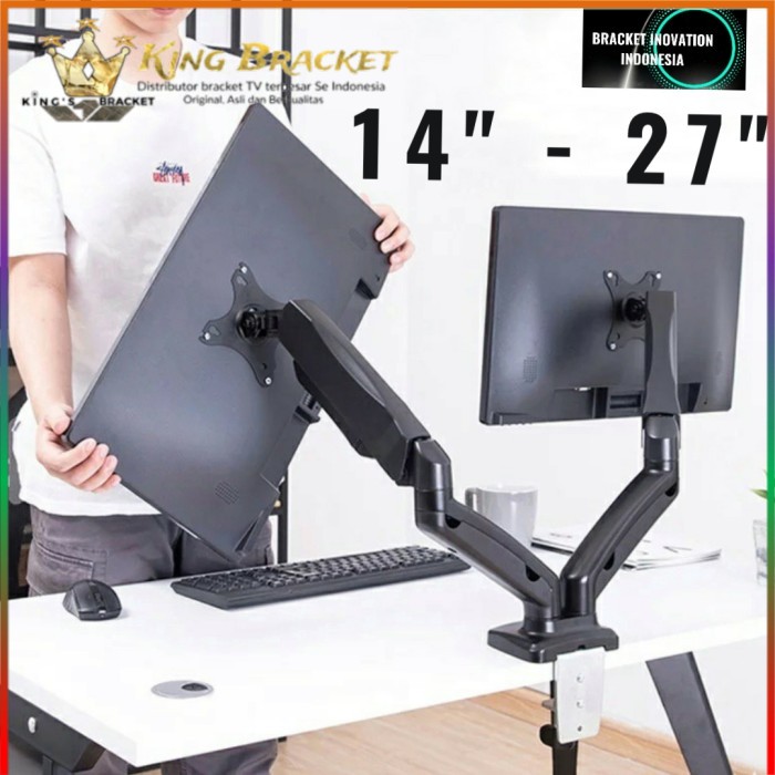 Bracket/breket monitor stand jepit meja Dua layar 14&quot;-27 inci