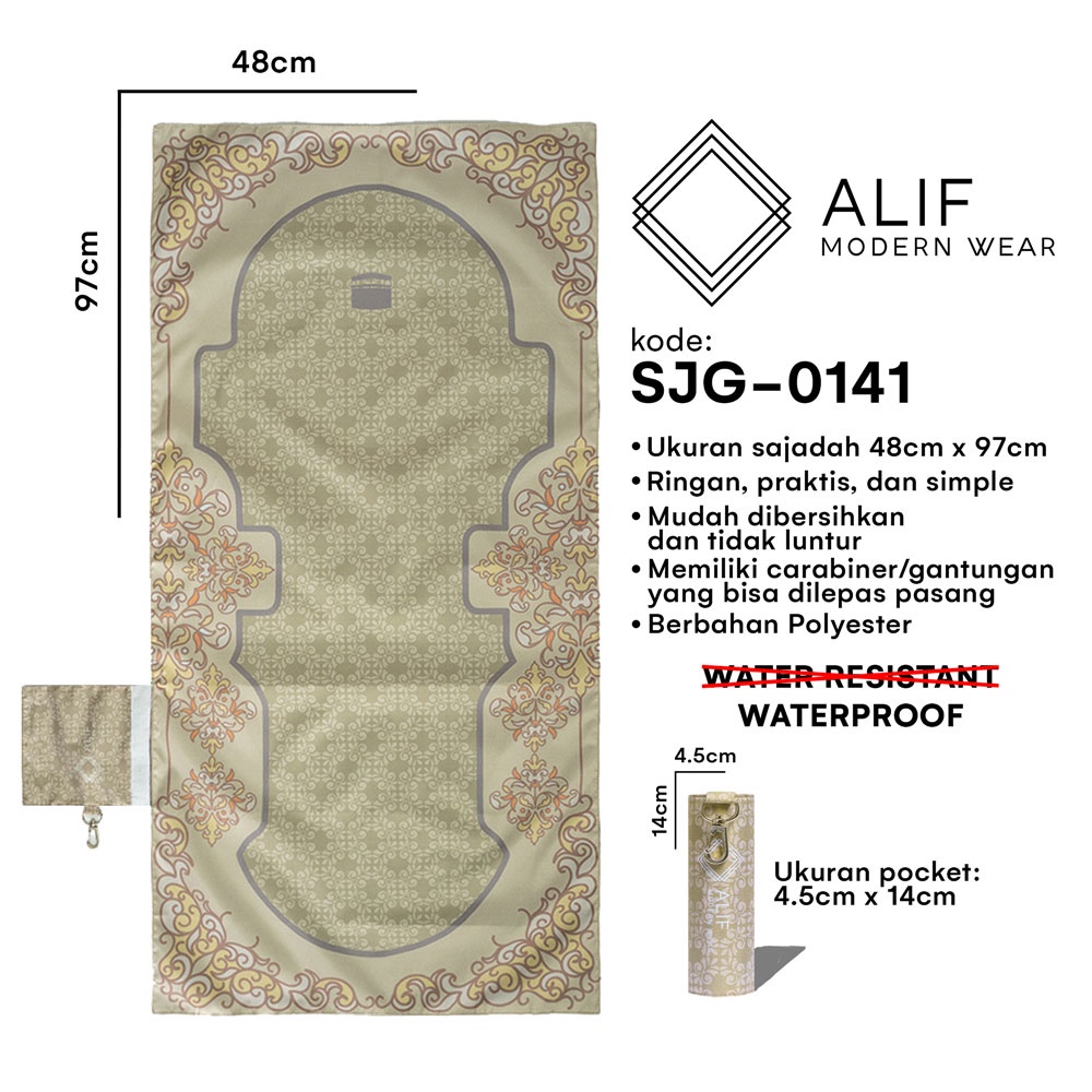ALIF SAJADAH GENGGAM TRAVEL / SAKU / PORTABLE / WATERPROOF ( ALIF MODERN WEAR SJG-0141 )