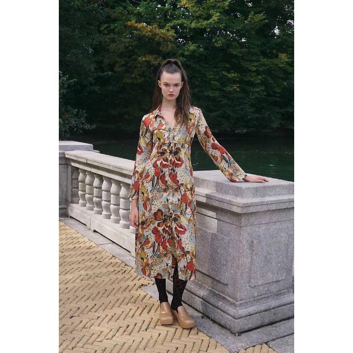 Dress casual import Blue Blooming Flower korea style biru bunga